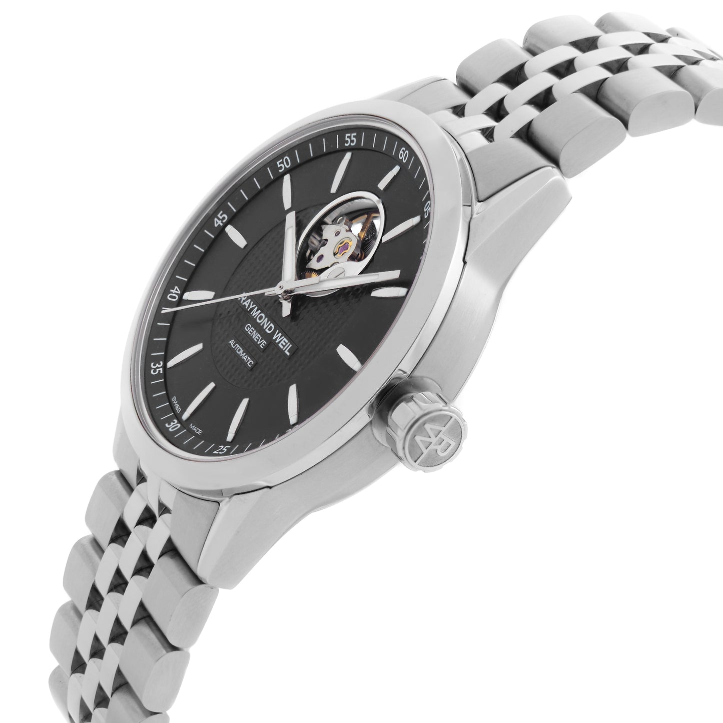 View Of Crown Facing Side Of RAYMOND WEIL 2710-ST-20021 Stainless Steel Watch New Condition