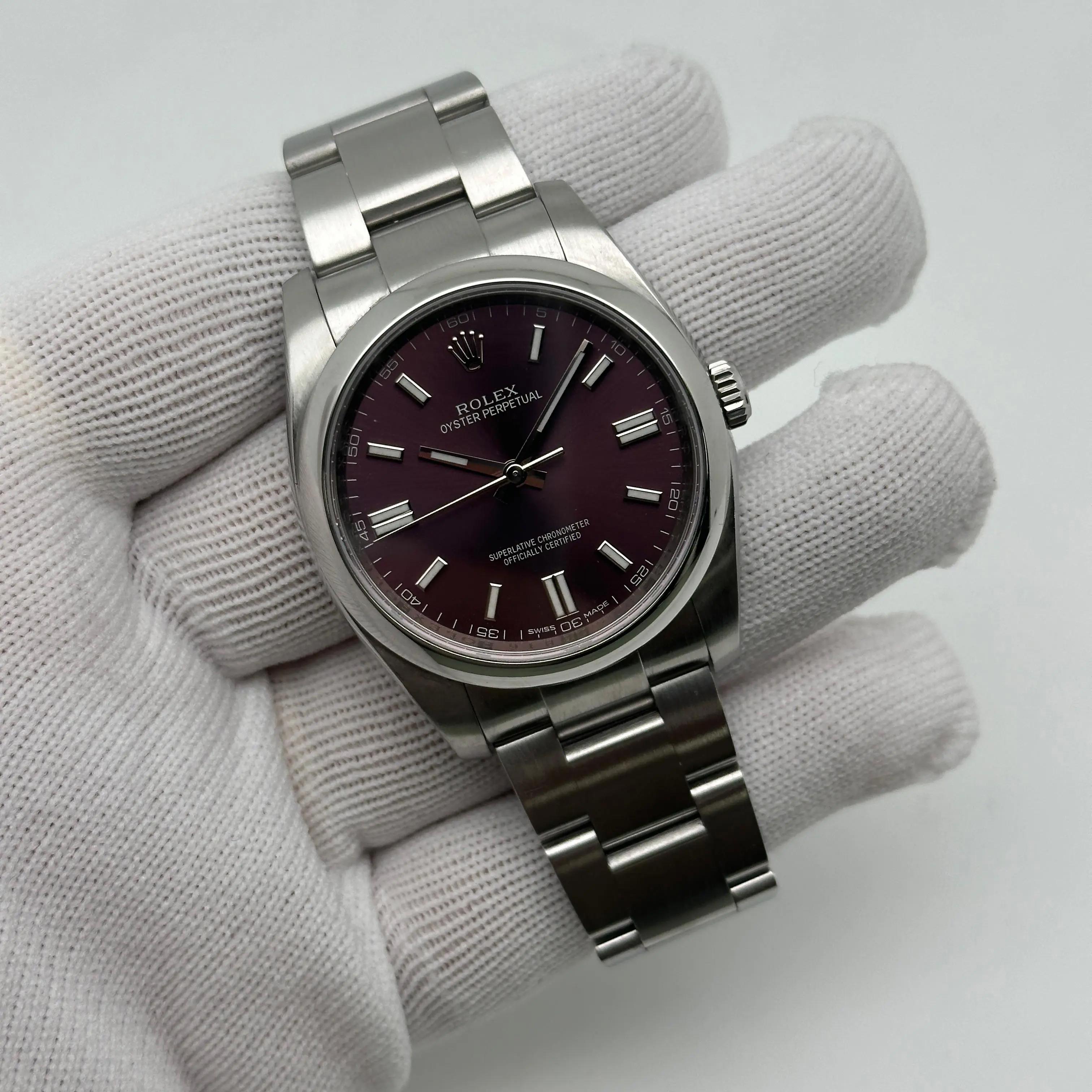 Rolex Oyster Perpetual 36mm Steel Red Grape Dial Automatic Mens Watch 116000